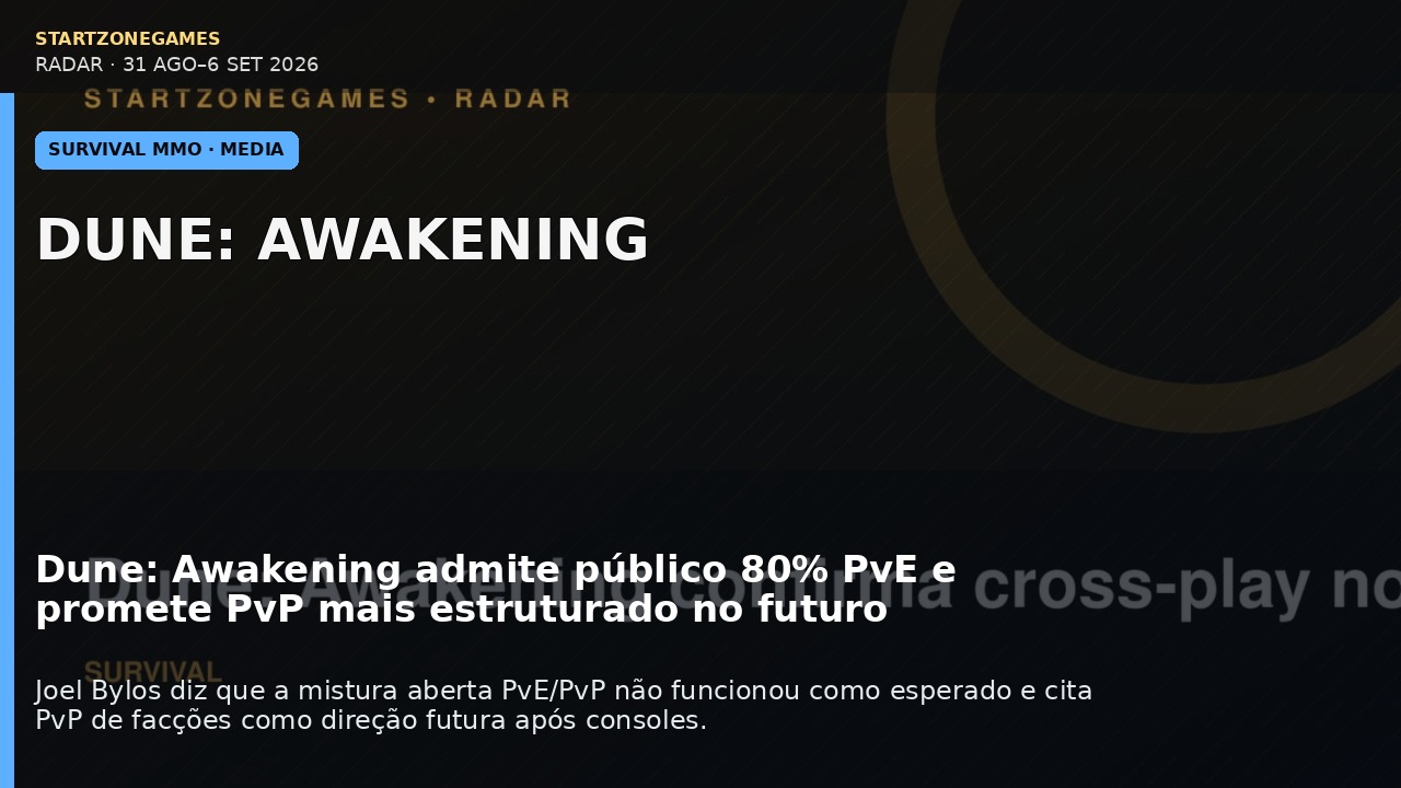 Dune: Awakening admite público 80% PvE e promete PvP mais estruturado no futuro