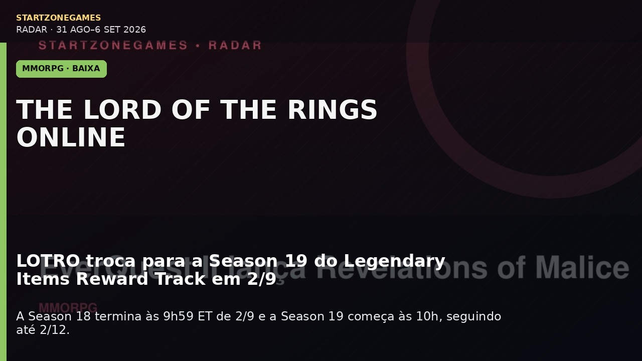 LOTRO troca para a Season 19 do Legendary Items Reward Track em 2/9