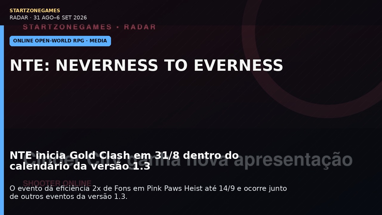 NTE inicia Gold Clash em 31/8 dentro do calendário da versão 1.3